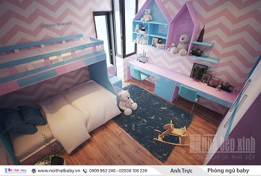 Phòng ngủ bé gái dễ thương gam màu nhẹ nhàng
